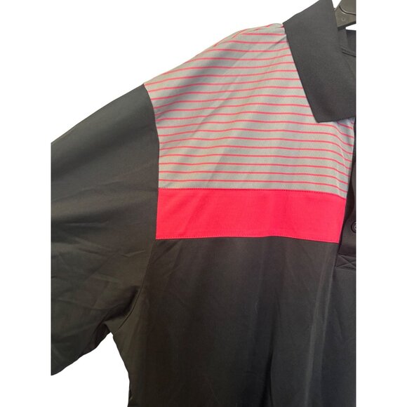 Reebok Golf Playdry Polo Shirt Mens 1XL Black Red Striped Short Sleeve Polyester - Picture 5 of 5